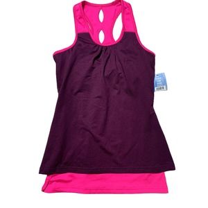 Aspire Womens XS Maroon & Pink Racerback Lined Sleeveless Athletic Tank Top NWT